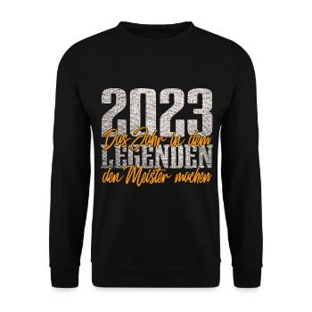 Meister 2023 Meisterprüfung Meisterbrief - Unisex Pullover - Schwarz - Vorne - Alina (178cm) & Michal (187cm)
