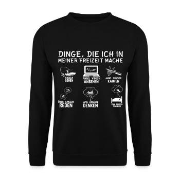 Dinge die ich in meiner Freizeit mache Angeln - Unisex Pullover - Schwarz - Vorne - Alina (178cm) & Michal (187cm)
