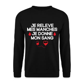 Don du Sang, Donneur de Sang, Je Donne Mon Sang - Sweat-shirt Unisexe - noir - Devant - Alina (178cm) & Michal (187cm)