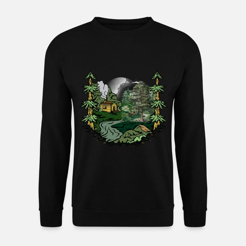 Wald Hütte Natur Waldbewohner Naturliebhaber Alm - Unisex Pullover - Schwarz