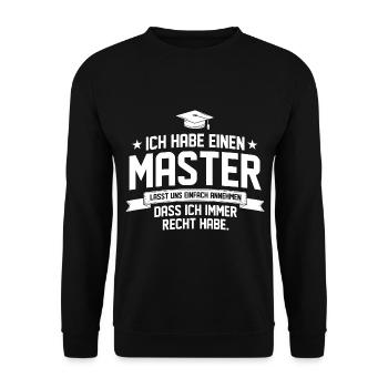Master 2021 Spruch Master Abschluss - Unisex Pullover - Schwarz - Vorne - Alina (178cm) & Michal (187cm)