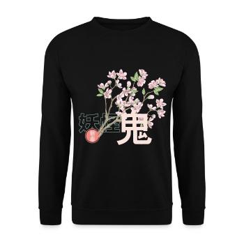 Fleur de cerisier japon - Sweat-shirt Unisexe - noir - Devant - Alina (178cm) & Michal (187cm)