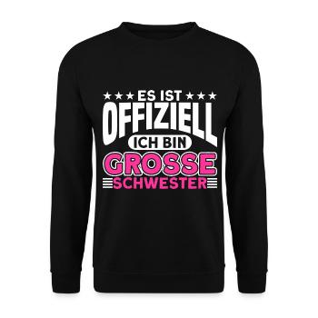 Große Schwester Bruder Schwester Geschenk - Unisex Pullover - Schwarz - Vorne - Alina (178cm) & Michal (187cm)