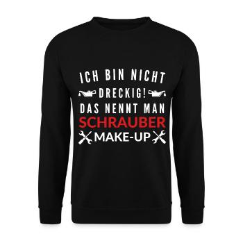 Herren KFZ Mechaniker Schrauber Make-Up Motoröl - Unisex Pullover - Schwarz - Vorne - Alina (178cm) & Michal (187cm)