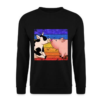 Kuh küsst Schwein - Unisex Pullover - Schwarz - Vorne - Alina (178cm) & Michal (187cm)