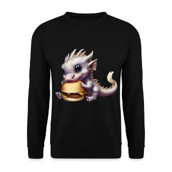 Cheeseburger Drache - Unisex Pullover - Schwarz - Vorne - Alina (178cm) & Michal (187cm)