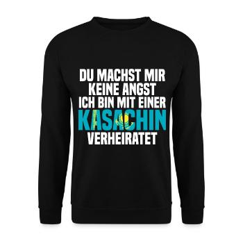 Du machst mir Keine Angst ich bin mit einer Kasach - Unisex Pullover - Schwarz - Vorne - Alina (178cm) & Michal (187cm)