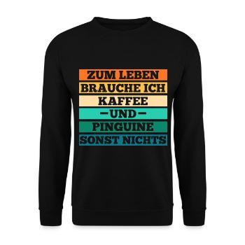 Kaffee Pinguin - Unisex Pullover - Schwarz - Vorne - Alina (178cm) & Michal (187cm)