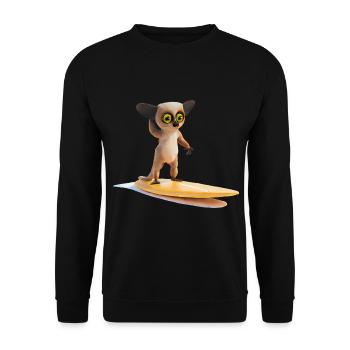 Surfbrett tragender Tarsier - Unisex Pullover - Schwarz - Vorne - Alina (178cm) & Michal (187cm)