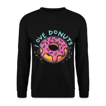Donut-Leidenschaft - Liebe, Leben, Donuts! - Unisex Pullover - Schwarz - Vorne - Alina (178cm) & Michal (187cm)