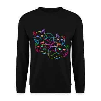 Regenbogen Katze Katzen Kätzchen Retro - Unisex Pullover - Schwarz - Vorne - Alina (178cm) & Michal (187cm)