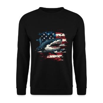 Hai mit Usa Flagge - Unisex Pullover - Schwarz - Vorne - Alina (178cm) & Michal (187cm)