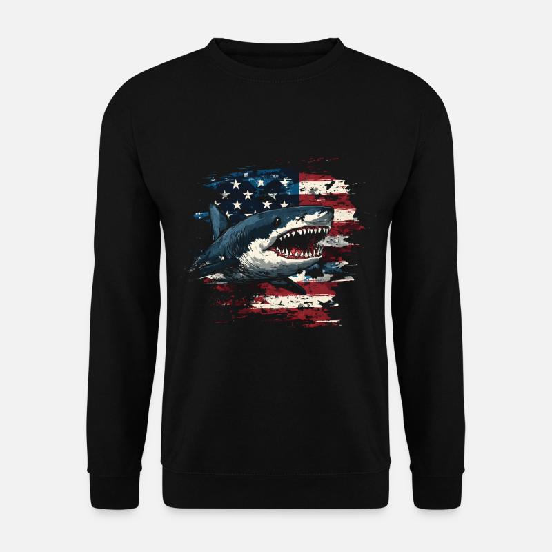 Requin avec drapeau des États-Unis - Sweat-shirt Unisexe - noir