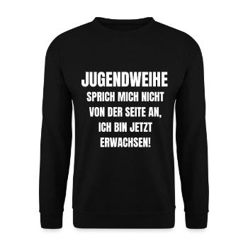 Jugendweihe 2021 | Lustiges Jugendweihe Geschenk - Unisex Pullover - Schwarz - Vorne - Alina (178cm) & Michal (187cm)