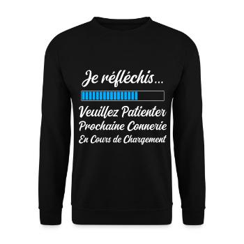 Prochaine connerie en Cours Cadeau Humour Original - Sweat-shirt Unisexe - noir - Devant - Alina (178cm) & Michal (187cm)