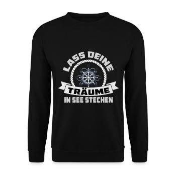 Lass deine Träume in See stechen - Unisex Pullover - Schwarz - Vorne - Alina (178cm) & Michal (187cm)