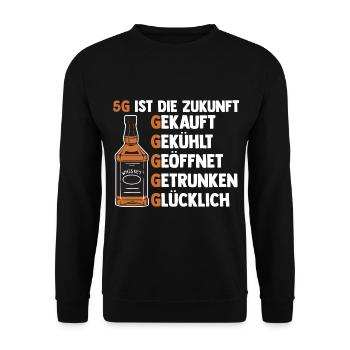 5G ist die Zukunft Whiskey - Unisex Pullover - Schwarz - Vorne - Alina (178cm) & Michal (187cm)