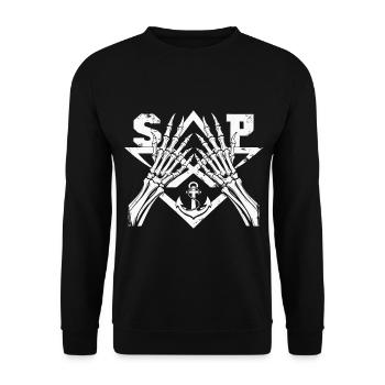 St.Pauli Kiez Hamburg Totenkopf Sankt Pauli - Unisex Pullover - Schwarz - Vorne - Alina (178cm) & Michal (187cm)