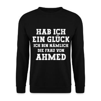 Ich bin die Frau von Ahmed Hochzeit - Unisex Pullover - Schwarz - Vorne - Alina (178cm) & Michal (187cm)