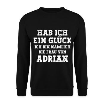 Ich bin die Frau von Adrian Hochzeit - Unisex Pullover - Schwarz - Vorne - Alina (178cm) & Michal (187cm)