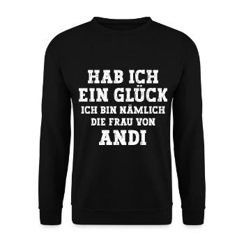 Ich bin die Frau von Andi Hochzeit - Unisex Pullover - Schwarz - Vorne - Alina (178cm) & Michal (187cm)