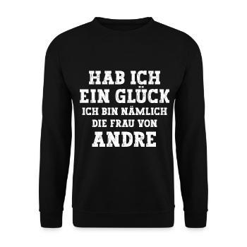 Ich bin die Frau von Andre Hochzeit - Unisex Pullover - Schwarz - Vorne - Alina (178cm) & Michal (187cm)