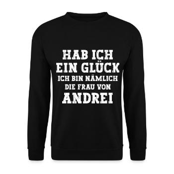Ich bin die Frau von Andrei Hochzeit - Unisex Pullover - Schwarz - Vorne - Alina (178cm) & Michal (187cm)