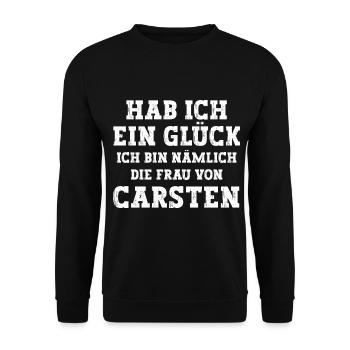 Ich bin die Frau von Carsten Hochzeit - Unisex Pullover - Schwarz - Vorne - Alina (178cm) & Michal (187cm)