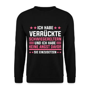 Schwiegertochter Schwiegermutter Schwiegervater - Unisex Pullover - Schwarz - Vorne - Alina (178cm) & Michal (187cm)