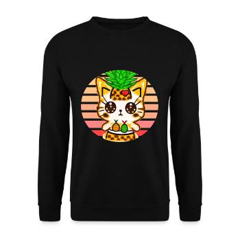 Ananas Katze - Unisex Pullover - Schwarz - Vorne - Alina (178cm) & Michal (187cm)