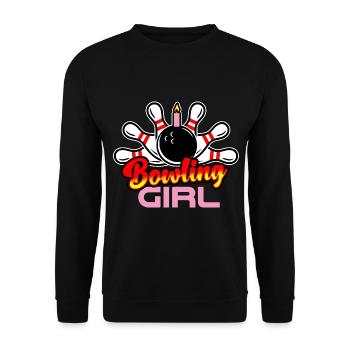 Bowling Mädchen Geburtstagsfeier - Unisex Pullover - Schwarz - Vorne - Alina (178cm) & Michal (187cm)