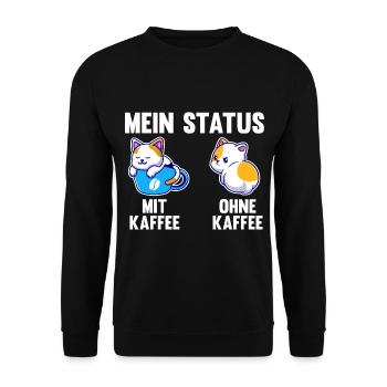 Katze Mein Status Mit Kaffee Ohne Kaffee - Unisex Pullover - Schwarz - Vorne - Alina (178cm) & Michal (187cm)