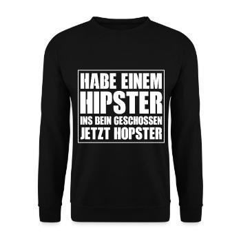 Habe einem Hipster ins Bein geschossen jetzt hopst - Unisex Pullover - Schwarz - Vorne - Alina (178cm) & Michal (187cm)