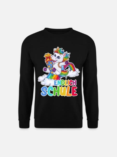 "Endlich Schule!" Einhorn Schulkind mit Zuckertüte - Unisex Pullover - Schwarz