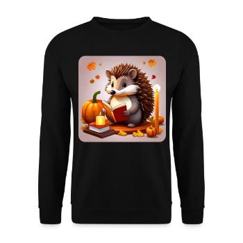 Hérisson mignon avec citrouille et bougies - Sweat-shirt Unisexe - noir - Devant - Alina (178cm) & Michal (187cm)