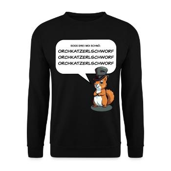 Zungenbrecher Oachkatzlschwoaf - Unisex Pullover - Schwarz - Vorne - Alina (178cm) & Michal (187cm)