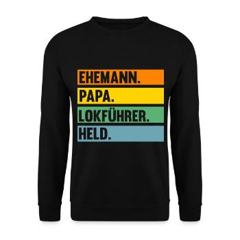 Eisenbahn Dampflok Papa Vater Lokomotive Lokführer - Unisex Pullover - Schwarz - Vorne - Alina (178cm) & Michal (187cm)