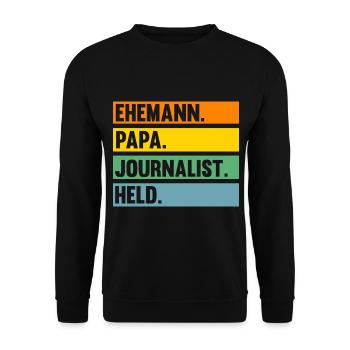 Reporter Papa Vater Journalistik Journalist - Unisex Pullover - Schwarz - Vorne - Alina (178cm) & Michal (187cm)