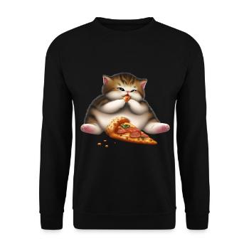 Pizza Liebhaber Katze - Unisex Pullover - Schwarz - Vorne - Alina (178cm) & Michal (187cm)