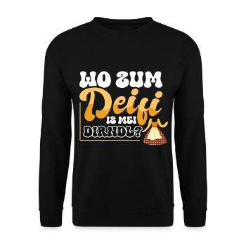 Wo zum Deifi is mei Dirndl? - Unisex Pullover - Schwarz - Vorne - Alina (178cm) & Michal (187cm)