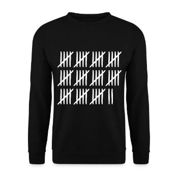 57. Geburtstag Strichliste 57 Jahre alt - Unisex Pullover - Schwarz - Vorne - Alina (178cm) & Michal (187cm)