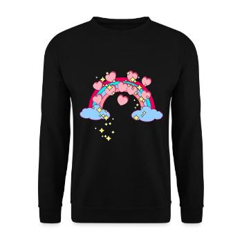Magisch Regenbogen Sterne Herzen Glückwunsch - Unisex Pullover - Schwarz - Vorne - Alina (178cm) & Michal (187cm)
