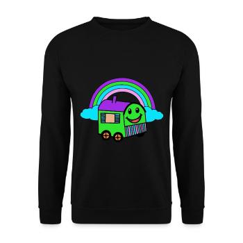 Happy Bauwagen Hütte Regenbogen Fantasy - Unisex Pullover - Schwarz - Vorne - Alina (178cm) & Michal (187cm)