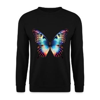 Bunter Schmetterling in voller Pracht - Unisex Pullover - Schwarz - Vorne - Alina (178cm) & Michal (187cm)