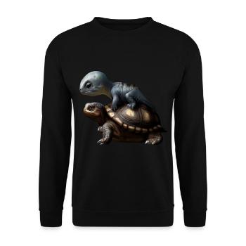 Dinosaur on turtle - Unisex Sweatshirt - black - Front - Alina (178cm) & Michal (187cm)