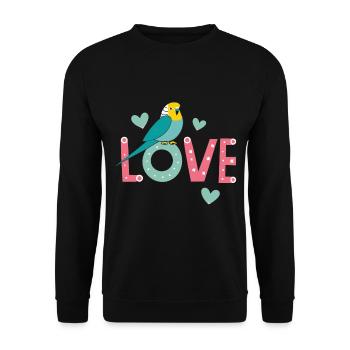 Für Wellensittich-Besitzer: Pure Liebe - Unisex Pullover - Schwarz - Vorne - Alina (178cm) & Michal (187cm)