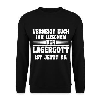 Lagergott Staplerfahrer Logistiker Lagerist Gabels - Unisex Pullover - Schwarz - Vorne - Alina (178cm) & Michal (187cm)