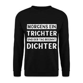 Morgens ein Trichter und der Tag beginnt dichter - Unisex Pullover - Schwarz - Vorne - Alina (178cm) & Michal (187cm)