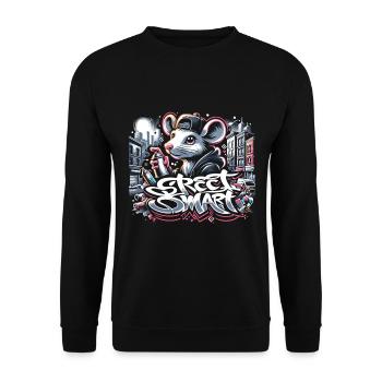 Ratte im Graffiti-Stil: Urban Street Vibes - Unisex Pullover - Schwarz - Vorne - Alina (178cm) & Michal (187cm)