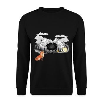 Fuchs Natur Zelt Gebirge Lagerfeuer Berge Natur - Unisex Pullover - Schwarz - Vorne - Alina (178cm) & Michal (187cm)